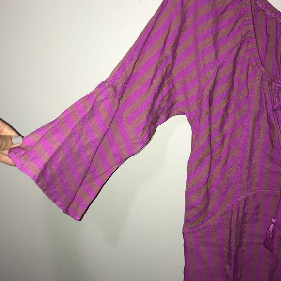 Free People Folk Town Linen Tunic Dress with Pockets Purple Stripe Size S Boho - Picture 5 of 13